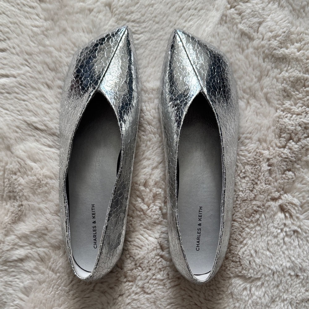Charles & Keith Metallic Silver Flats